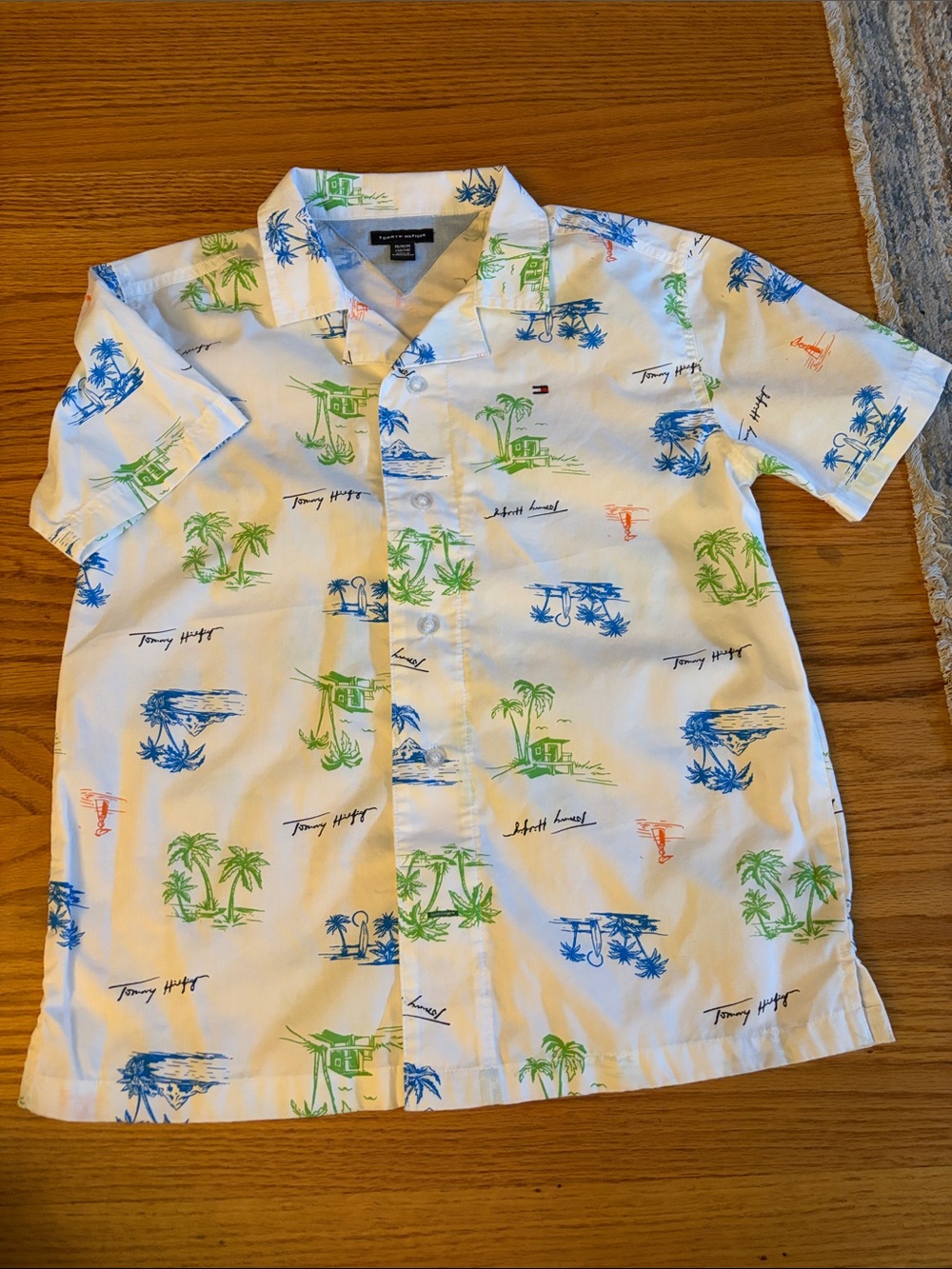 Tommy Hilfiger White Short-Sleeve Tropical Print Button-Up Shirt Boys